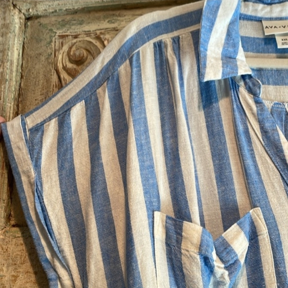Ava & Viv Blue and White Striped Casual Shirt - Picture 14 of 16